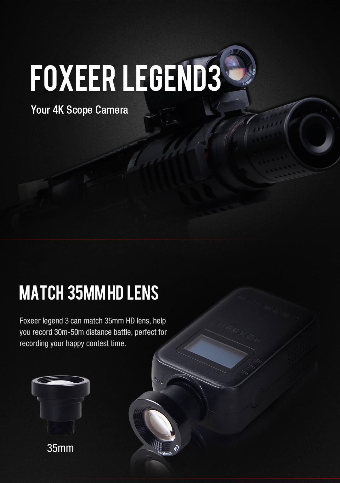 Foxeer Legend 3 4K Action Camera Airsoft Scopecam with 35mm lens