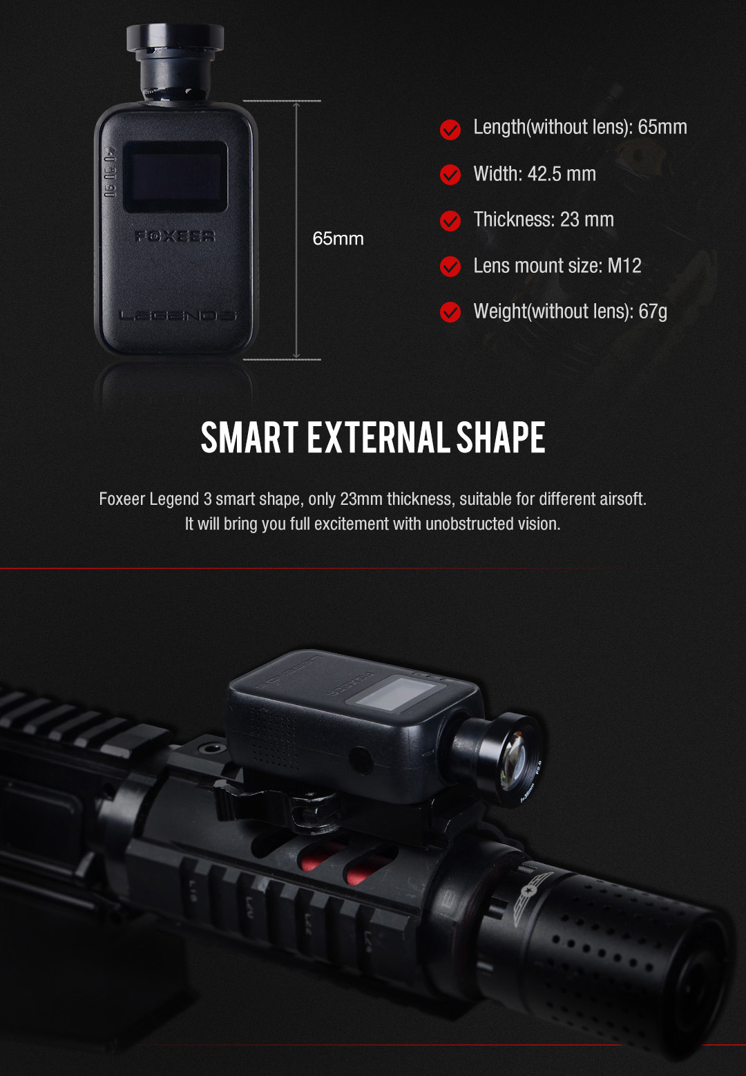 Foxeer Legend 3 4K Action Camera Airsoft Scopecam with 35mm lens