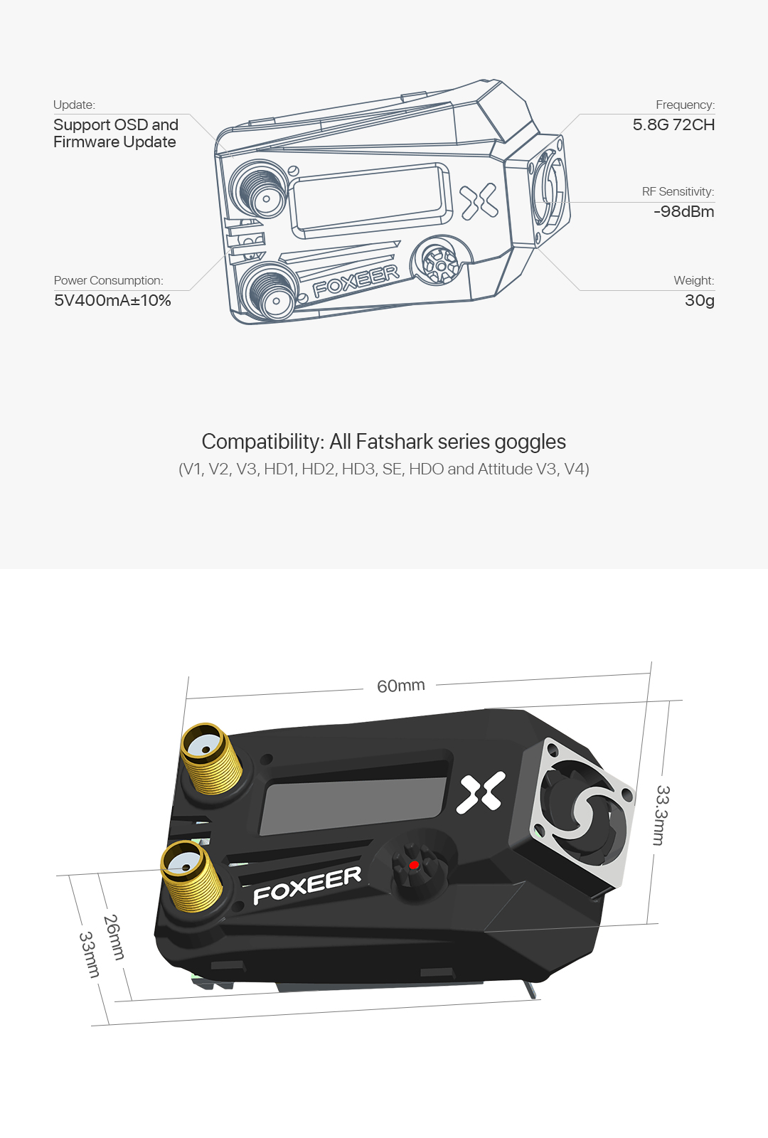 Foxeer Wildfire 5.8GHz Goggle Receiver Module